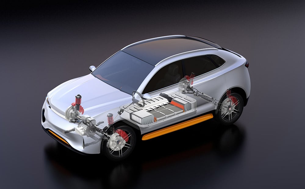 Transparent view of electric SUV car