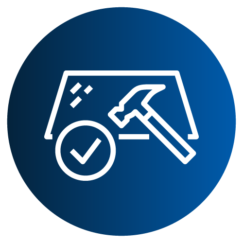 Icon with a material, checkmark, and hammer.
